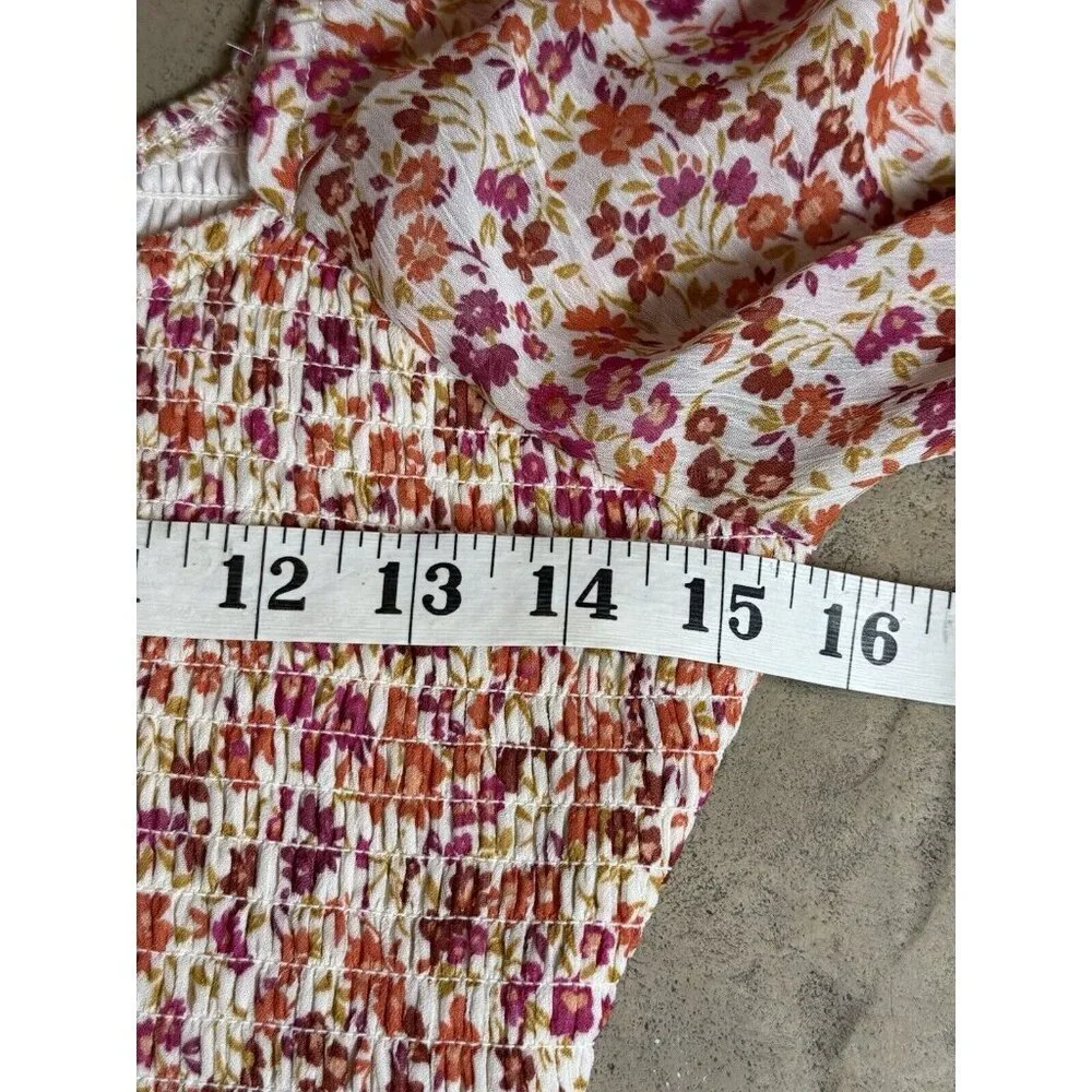 Lush Pink And Orange Floral Smocked Puff Sleeve Dress Size S - Picture 5 of 9